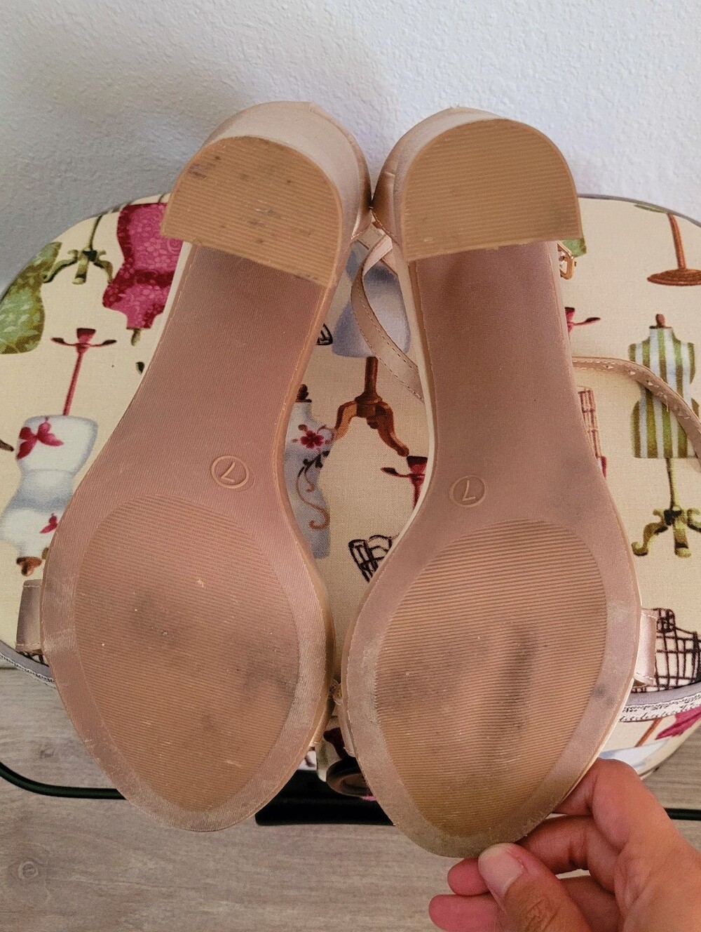 Lulu's Champagne Satin Blush Ankle-Strap Padded Block Heel Minimal Sandals 7 - Picture 8 of 8